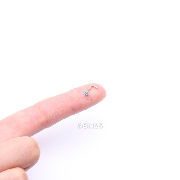 14 Karat Gold Fire Opal Ball L-Shaped Nose Ring - Picture 2 of 5